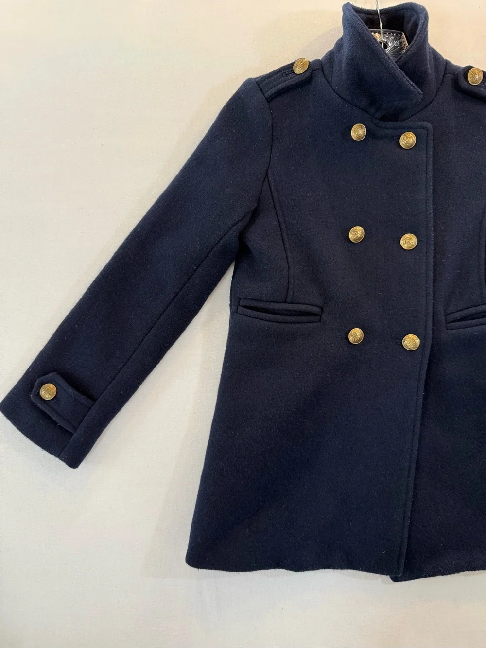 GAP Navy Double-Breasted Pea Coat with Gold Buttons
